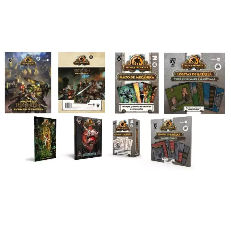 Portada de Pack Iron Kingdoms: Réquiem 3 Libros + 10 accesorios
